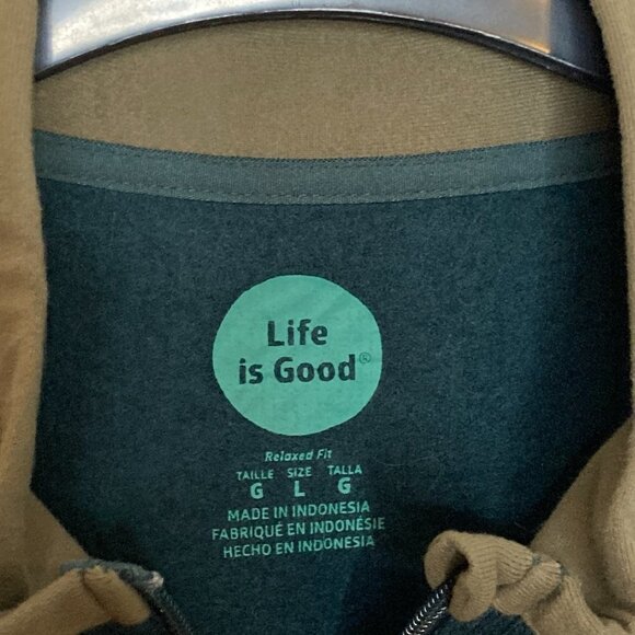 Life is Good Forest Green Relaxed Fit 1/4 Zip Fleece Sweater Jacket Size Large - Picture 6 of 8